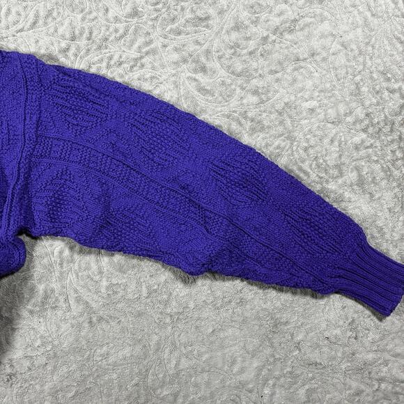 Vintage 90s Woolrich Cable Knit Sweater Women XL Blue Purple Cotton Chunky - Picture 7 of 10